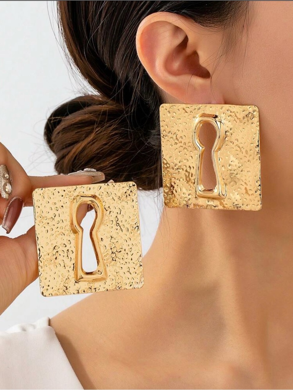 New Arrivals! Gold Keyhole Square Statement Earrings - Women Jewelry
